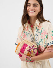 Stripe Raffia Clutch Bag, , large