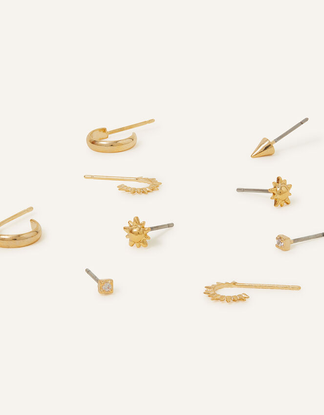 14ct Gold-Plated Sun Mixed Earrings 5 Pack, , large