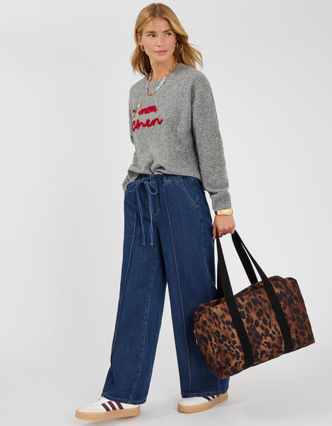 Leopard Print Canvas Weekend Bag, , large