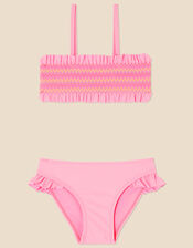 Girls Rainbow Smocking Bikini Set with Recycled Polyester, Pink (PINK), large