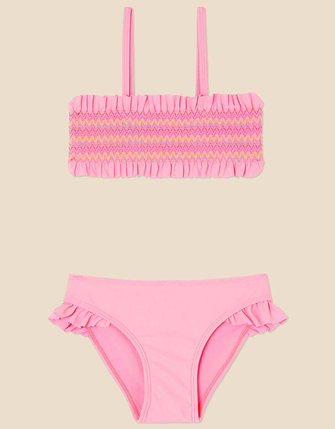 Girls Rainbow Smocking Bikini Set with Recycled Polyester, Pink (PINK), large
