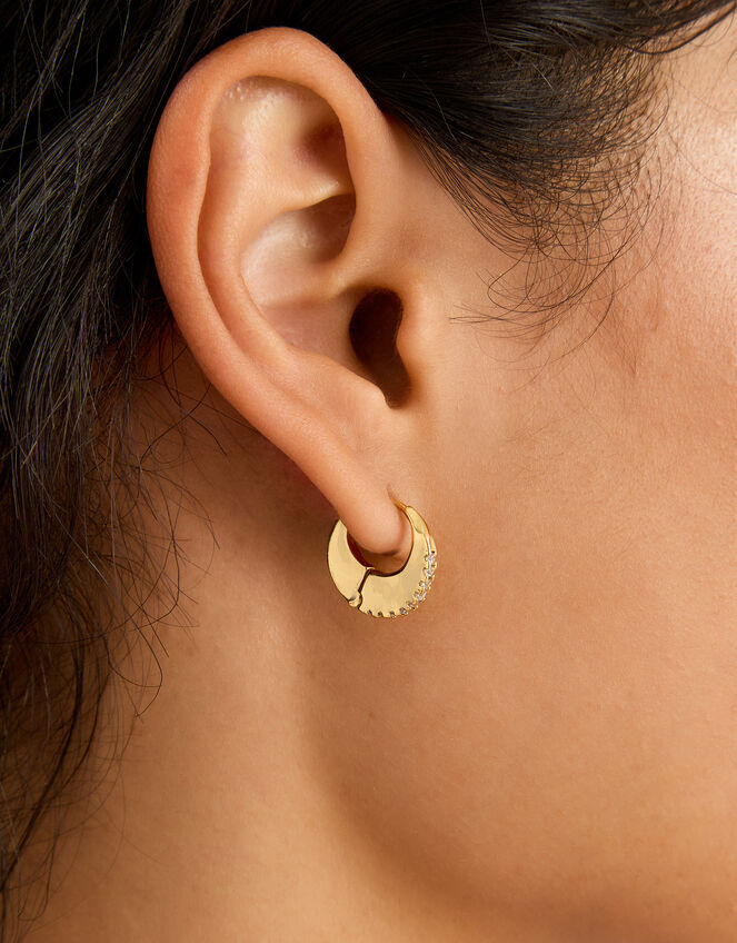 14ct Gold-Plated Chunky Diamanté Hoop Earrings, , large