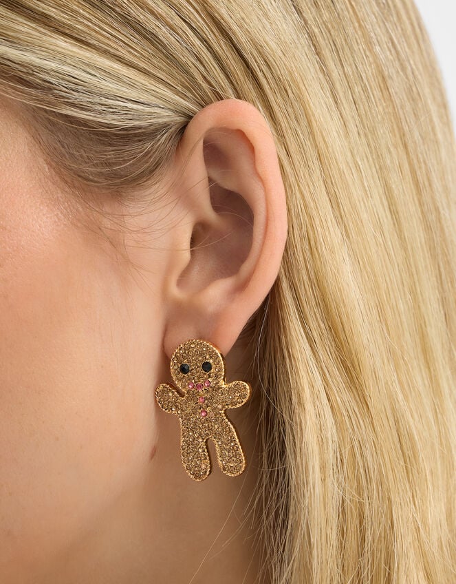 Diamant&eacute; Gingerbread Man Stud Earrings, , large