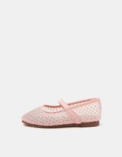 Girls Rhinestone Mesh Ballet Flats, Pink (PINK), large