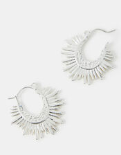 Sterling Silver-Plated Sun Ray Hoop Earrings, , large