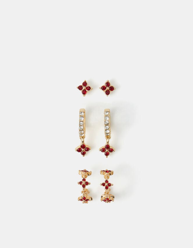 3-Pack Gem Cross Stud & Hoop Earrings, , large