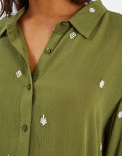 Embroidered Crinkle Shirt, Green (KHAKI), large