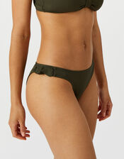 Textured Frill Side Bikini Briefs, Green (KHAKI), large