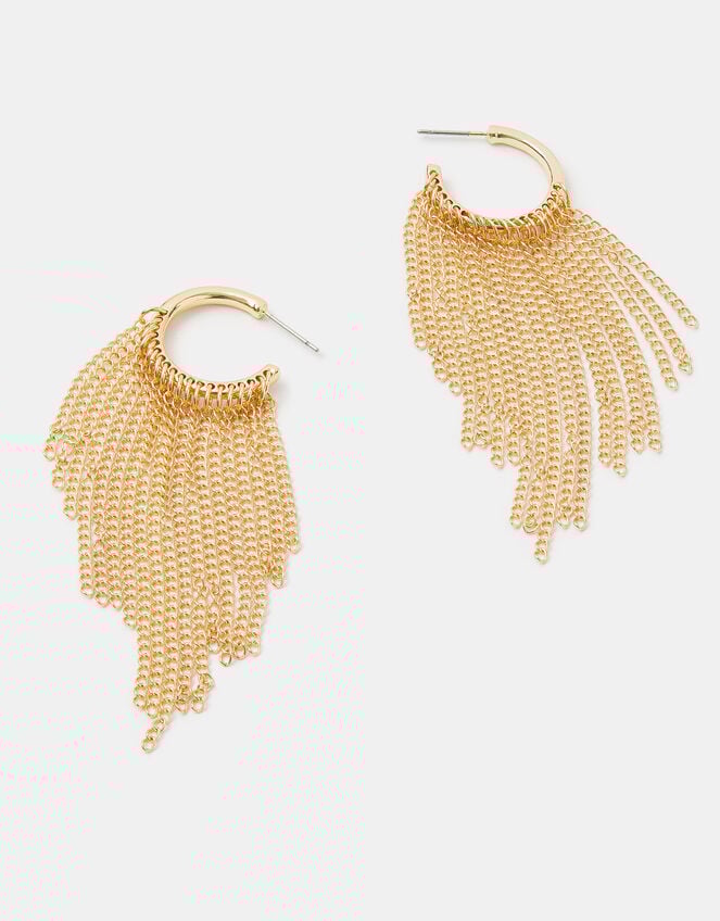 Chain Mail Tassel Hoop Earrings, , large
