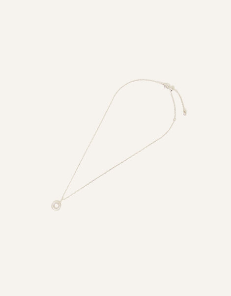 Sterling Silver-Plated Circle Pendant Necklace, , large