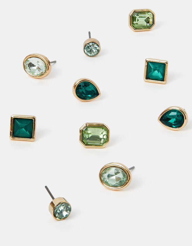 5-Pack Gem Stud Earrings Green, , large