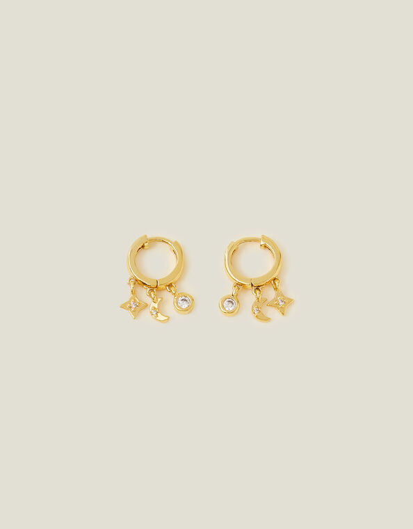 14ct Gold-Plated Station Hoop Earrings, , large
