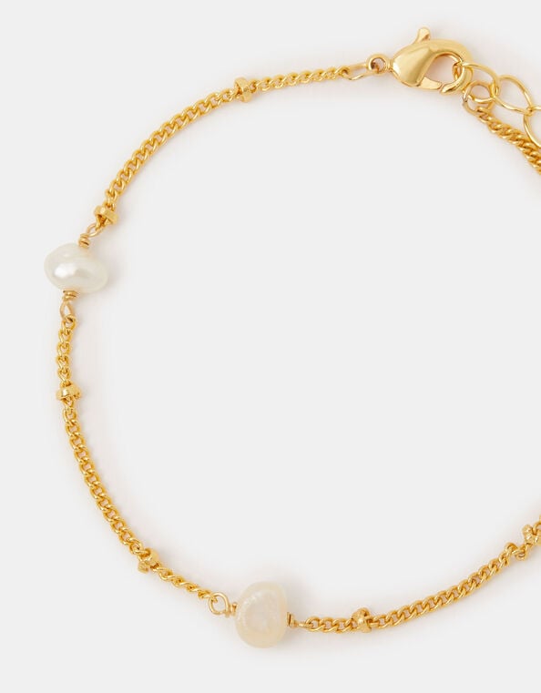 14ct Gold-Plated Pearl Station Bracelet, , large