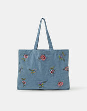 Floral Embroidered Corduroy Shopper Bag, , large