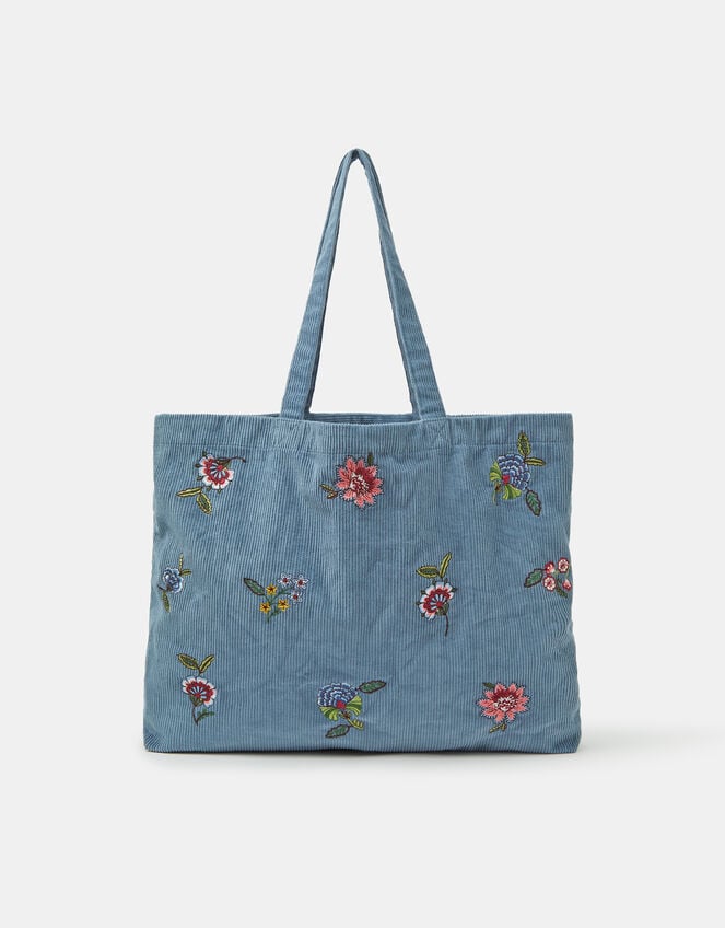 Floral Embroidered Corduroy Shopper Bag, , large