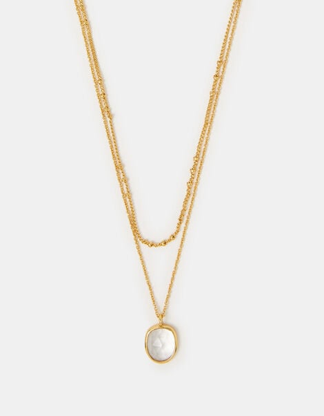 14ct Gold-Plated Clear Quartz Pendant Layered Necklace, , large