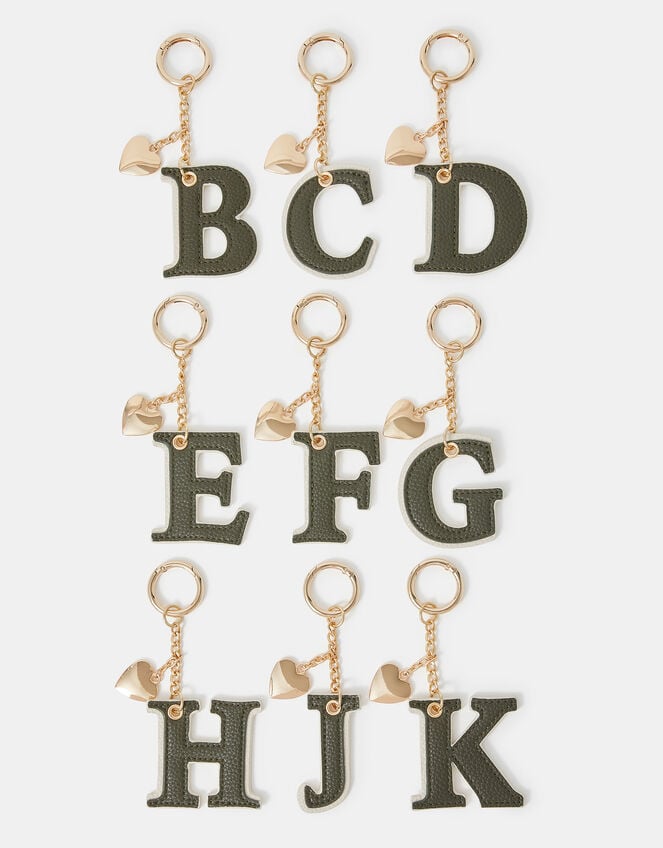 Initial Heart Bag Charm, Green (KHAKI), large