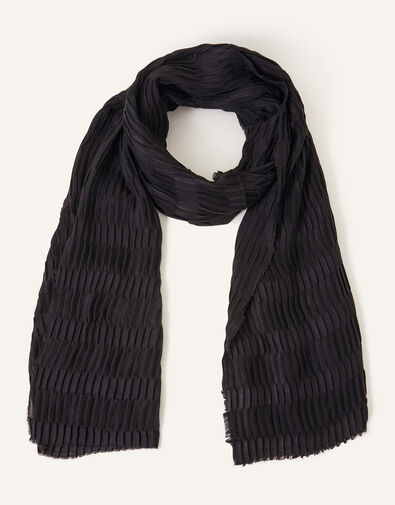 Textured Pleat Scarf, Black (BLACK), large