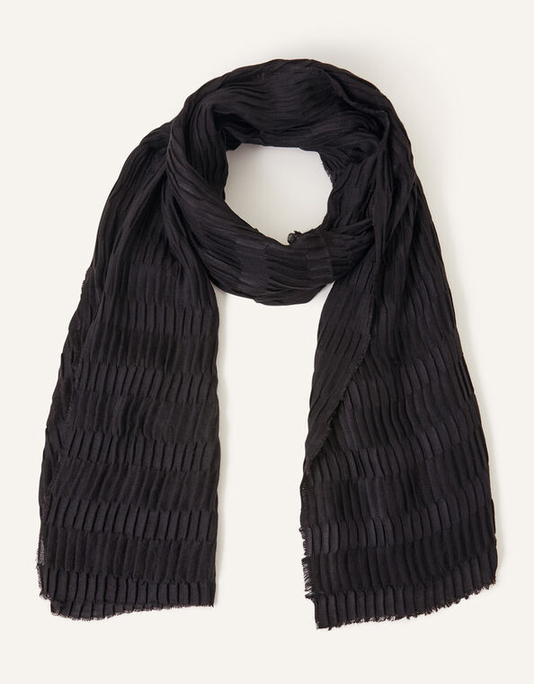 Textured Pleat Scarf, Black (BLACK), large