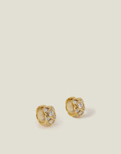 14ct Gold-Plated Diamanté Check Hoop Earrings, , large
