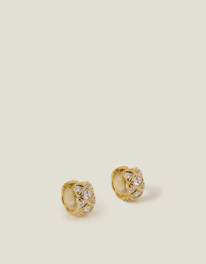 14ct Gold-Plated Diamanté Check Hoop Earrings, , large