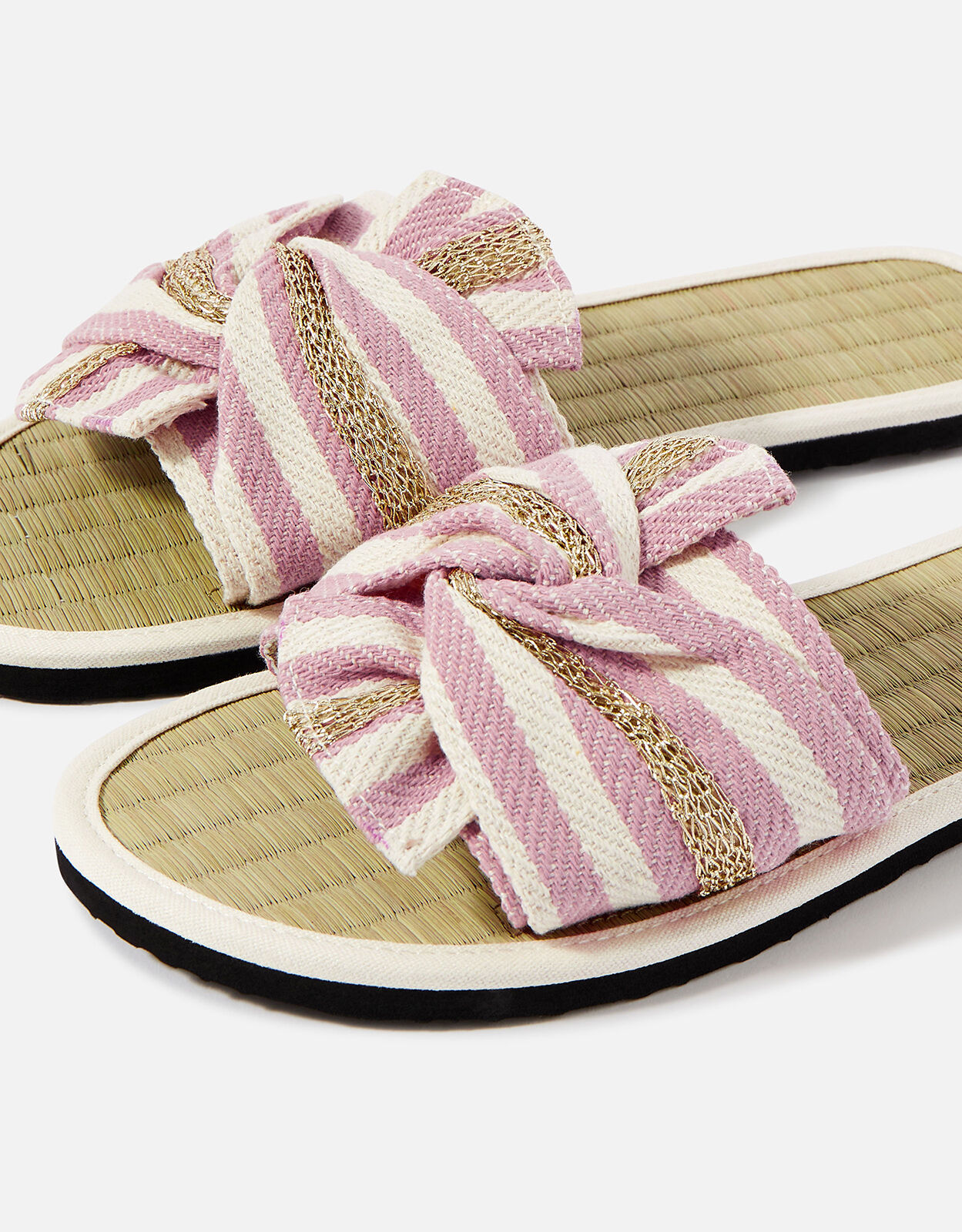 Womens Shoes Flats and flat shoes Flat sandals Accessorize Ladies Pink And White Stripe Cotton Perth Seagrass Sliders 
