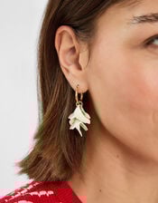 Flower Drop Hoop Earrings, , large