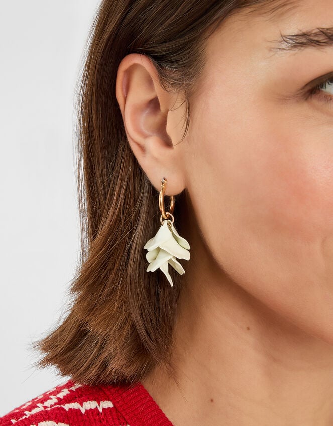Flower Drop Hoop Earrings, , large