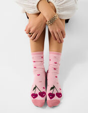 Cherry Heart Print Socks, , large