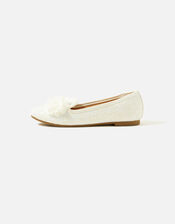 Girls Lace Corsage Slipper Shoes, Ivory (IVORY), large