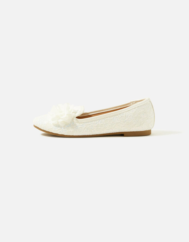 Girls Lace Corsage Slipper Shoes, Ivory (IVORY), large