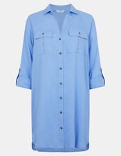 Lace Trim Beach Cover Up Shirt, Blue (LIGHT BLUE), large