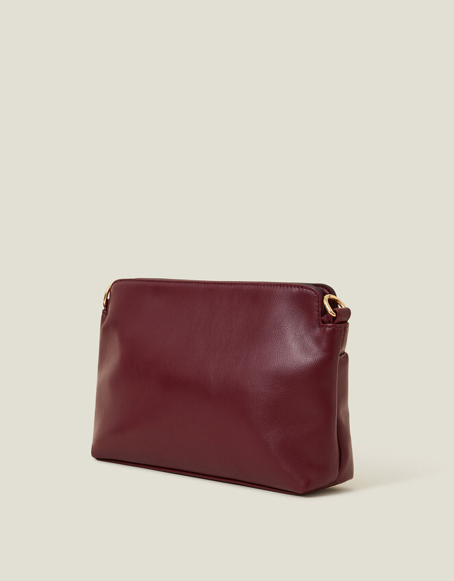 Faux Leather Small Cross-Body Bag, Red (BURGUNDY), large