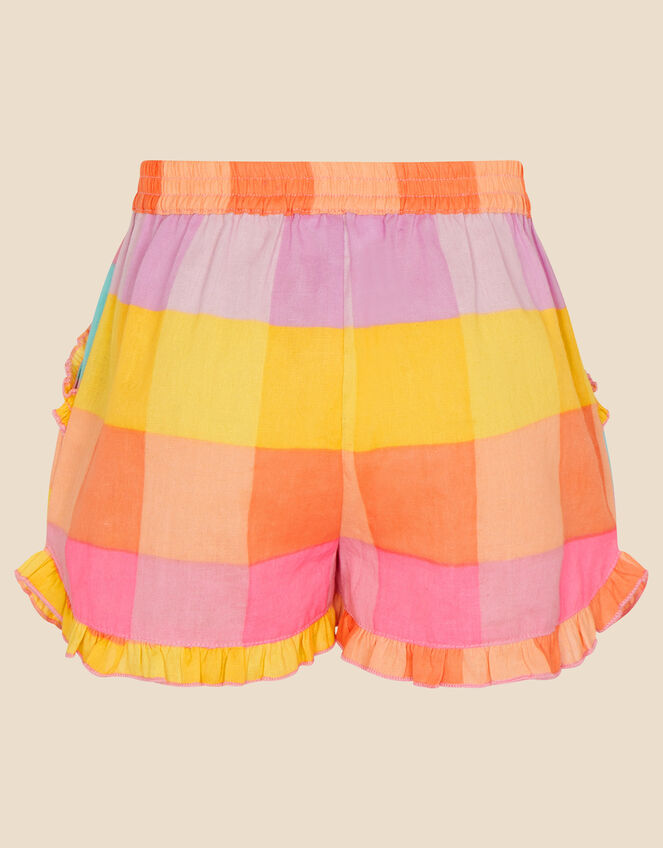 Girls Ruffle Trim Check Shorts , Multi (BRIGHTS-MULTI), large