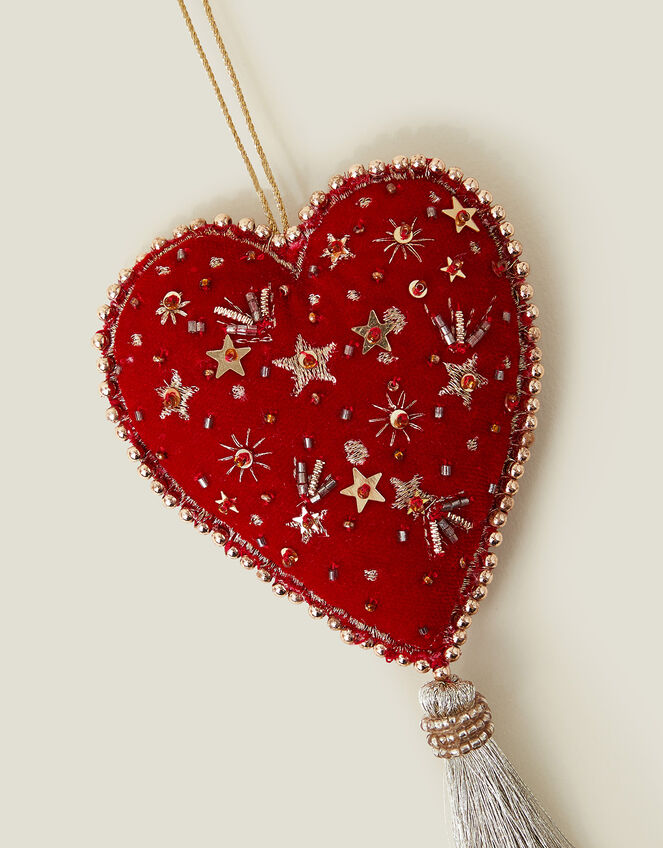 Embroidered Heart Tassel Christmas Tree Decoration, , large