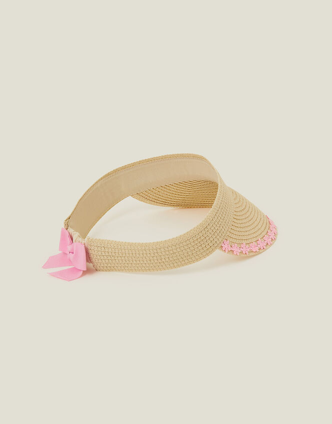 Girls Floral Trim Visor, Natural (NATURAL), large
