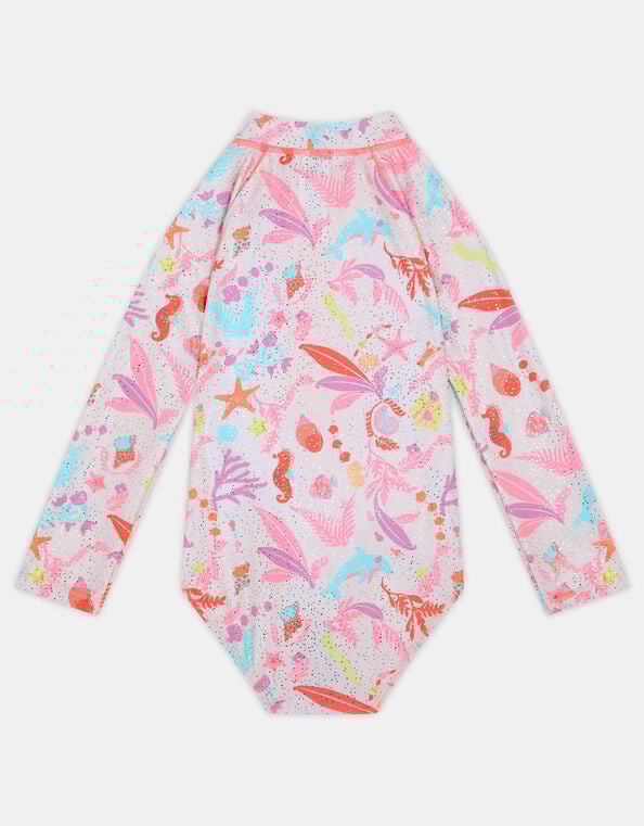 Girls Sealife Long Sleeve Swimsuit , Multi (PASTEL MULTI), large