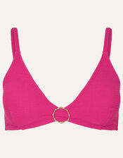 Crinkle Plunge Bikini Top with Recycled Polyester, Pink (PINK), large