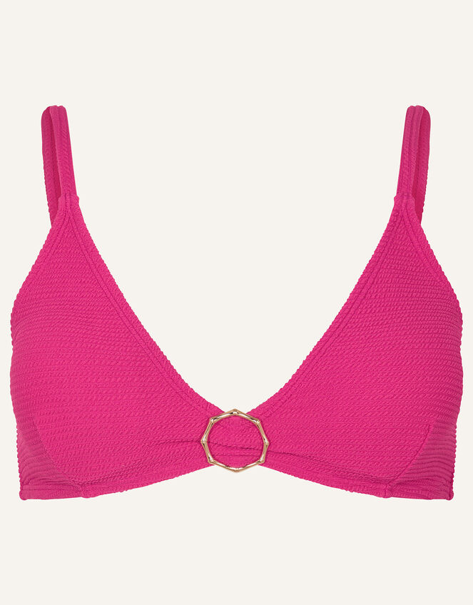 Crinkle Plunge Bikini Top with Recycled Polyester, Pink (PINK), large