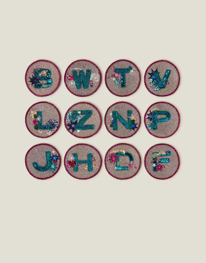 Round Initial Beaded Coaster, Multi (BRIGHTS MULTI), large