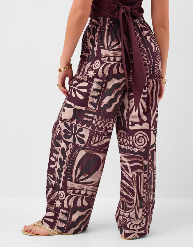 Abstract Print Wide Leg Trousers, Purple (PURPLE), large