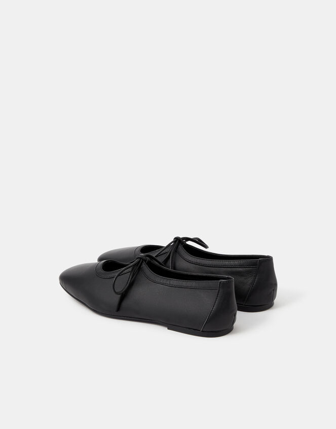 Tie Leather Ballet Flats, Black (BLACK), large