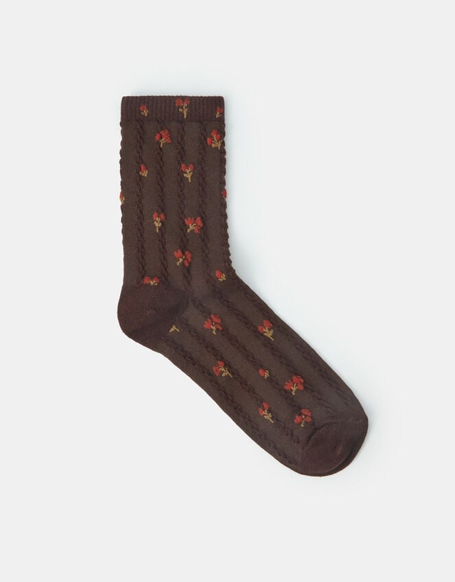 Floral Print Braid Socks, , large
