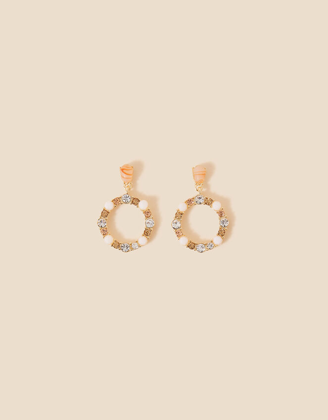 Eclectic Stone Circle Drop Earrings, , large