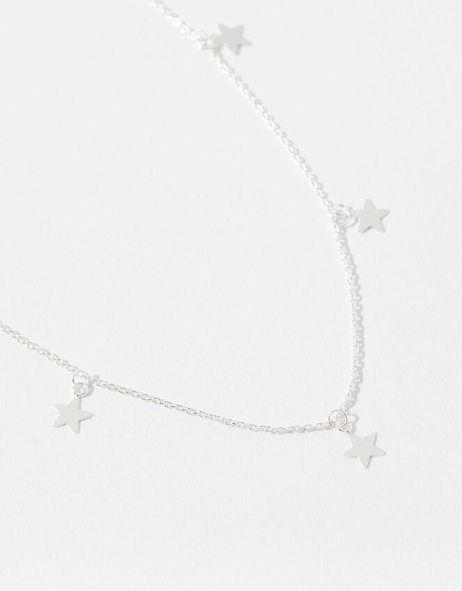 Sterling Silver Star Station Necklace, , large