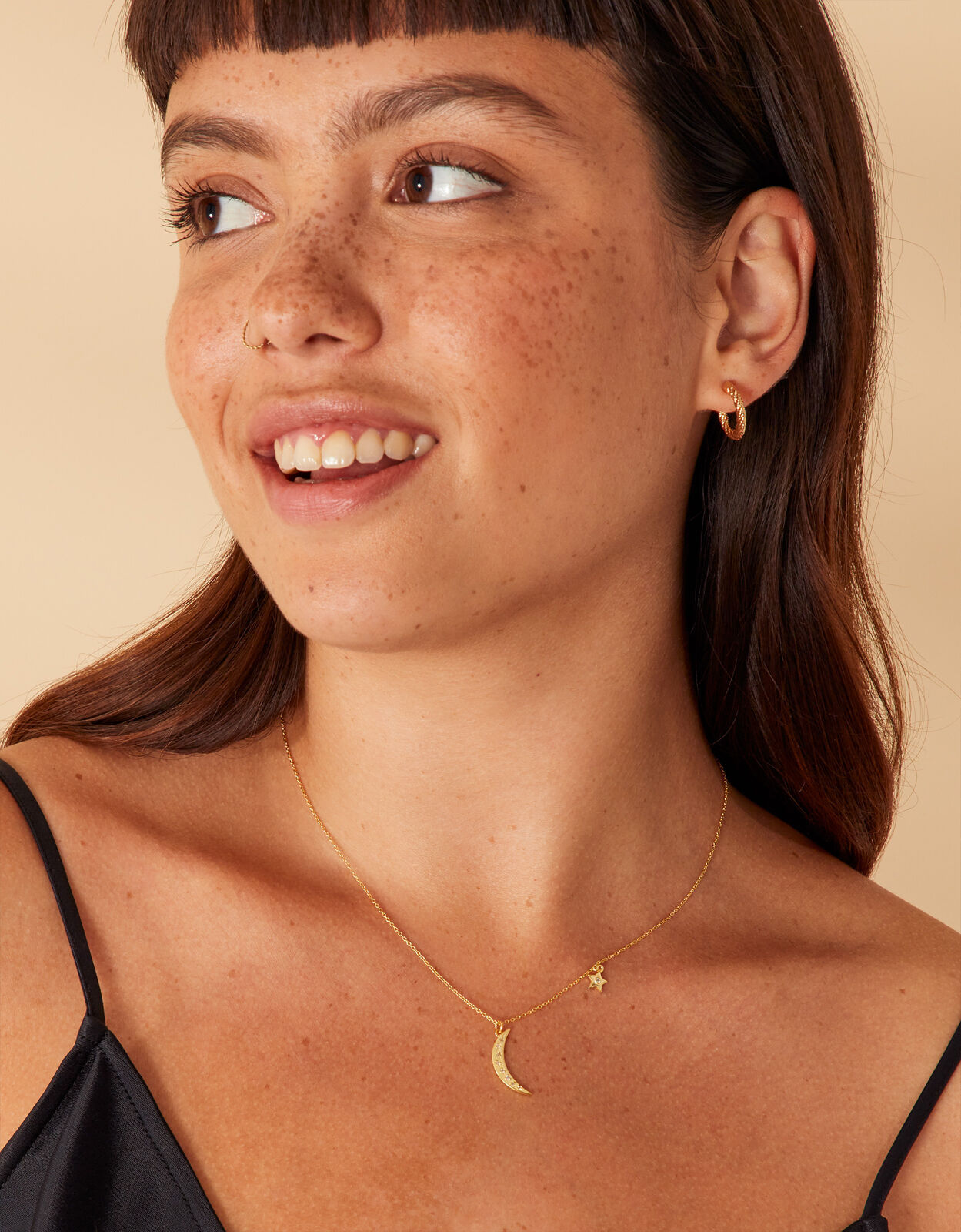 Gold Vermeil Zircon Moon Pendant Necklace