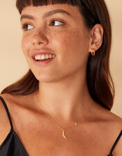 Gold Vermeil Zircon Moon Pendant Necklace, , large