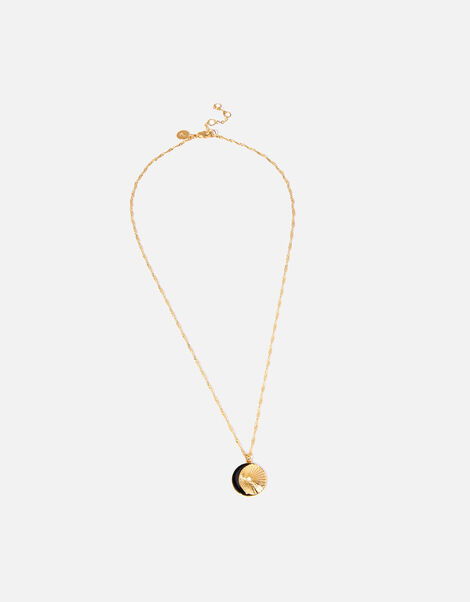 Gold-Played Heirloom Moon Disc Pendant Necklace, , large