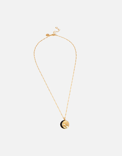 Gold-Played Heirloom Moon Disc Pendant Necklace, , large