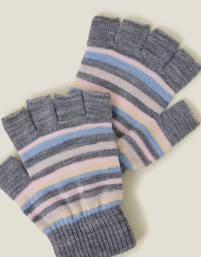Stripe Fingerless Gloves, Grey (GREY), large